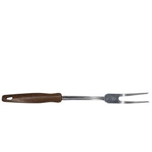 Vintage EKCO Stainless Steel 12" 2 Prong Meat Carving Fork Wood Grain Handle